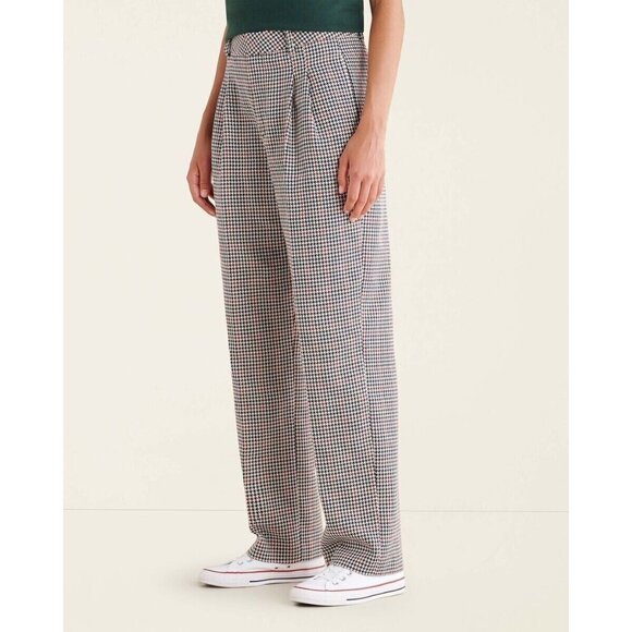 ROOTS Rossland Check Pleat High Waisted Cropped Trousers Pants, Size 4 - Picture 3 of 15